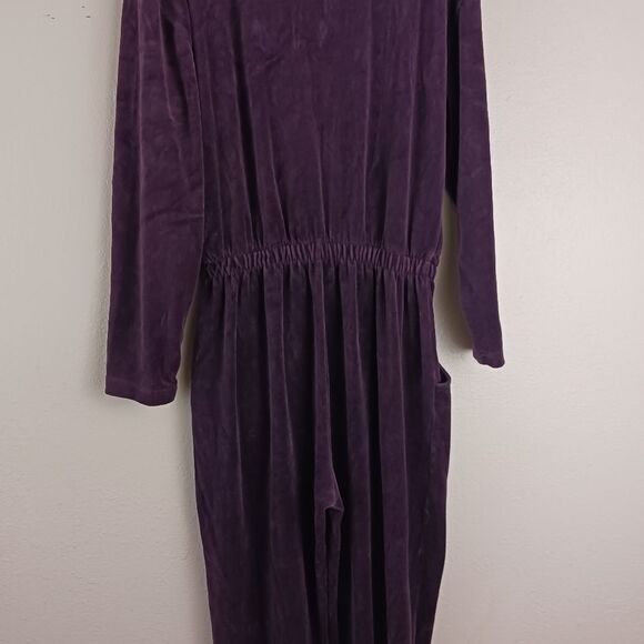 Essential elements purple velvet long sleeve  elastic waist jumpsuit size M - Picture 5 of 7